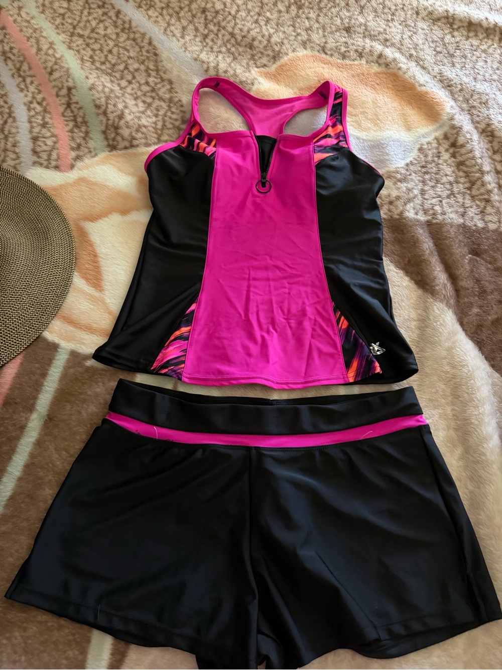 ZeroXposur Hot Pink and Black Tankini with Swim Shorts